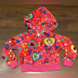 Dora the explorer (2012) pink fuzzy floral zip up hoodie